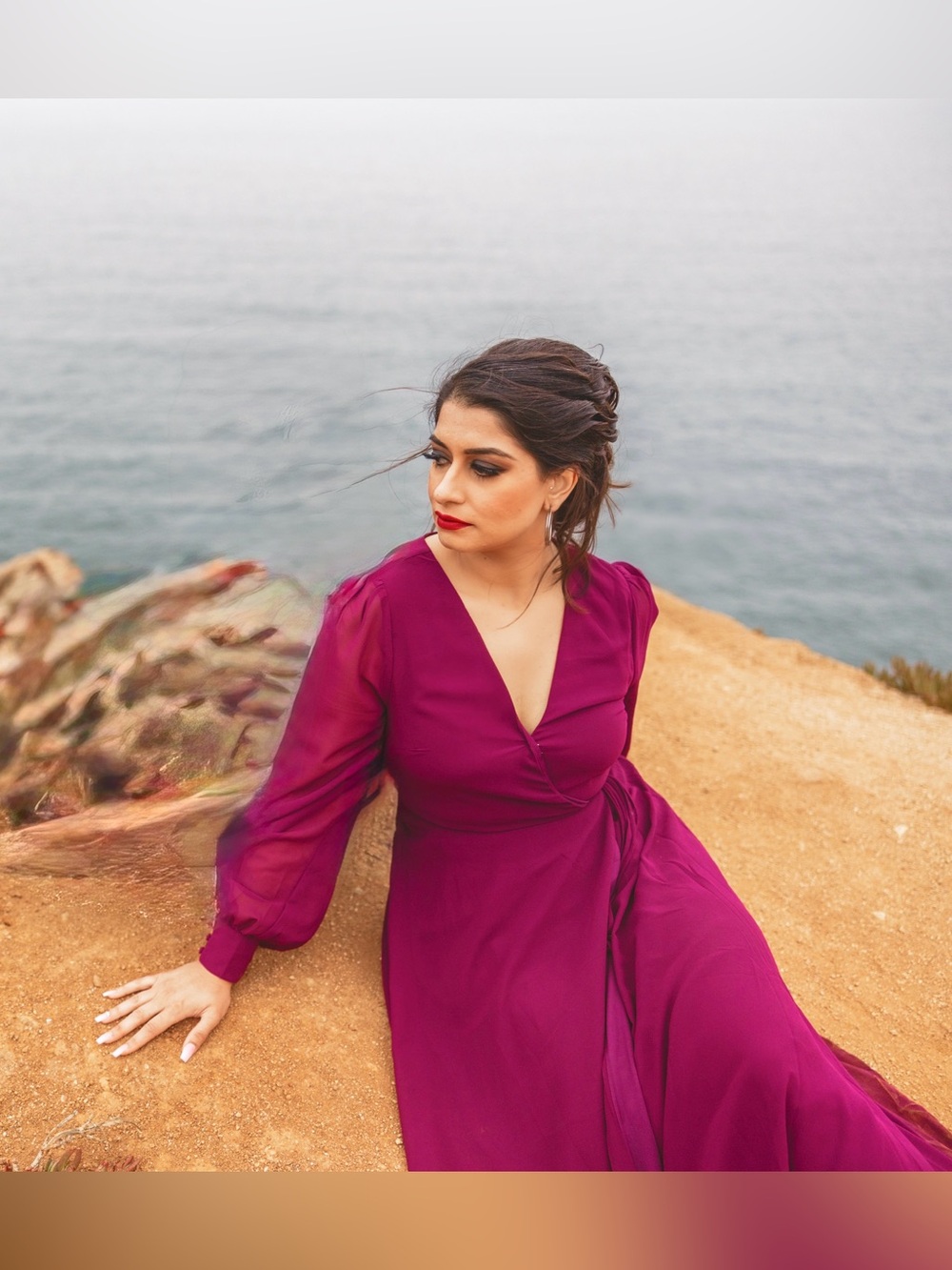 Lulus My Whole Heart Plum Long Sleeve Wrap Maxi Dress – Medium